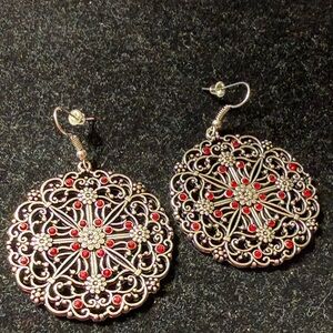 Paparazzi Red and Silver Filigree Earrings